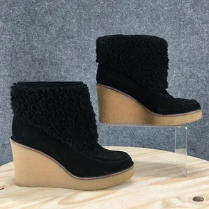 UGG Boots Womens 8.5 Black Coldin Faux Fur Suede Ankle Wedge Bootie 1018648 - Picture 1 of 15