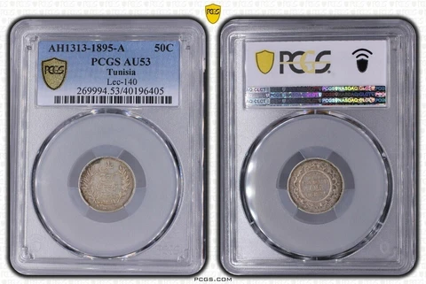 🔥TUNISIA SILVER 50 CENTIMES AU COIN 1895 A AH1313 YEAR KM#223 ALI III PCGS AU53 Cover