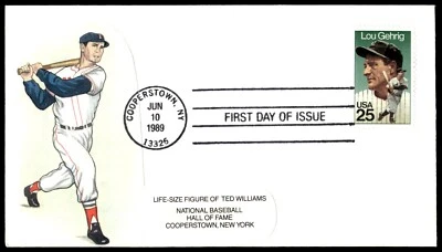1989 Lou Gehrig FDC Ted Williams Canton Covers Cachet - Image 1 of 2
