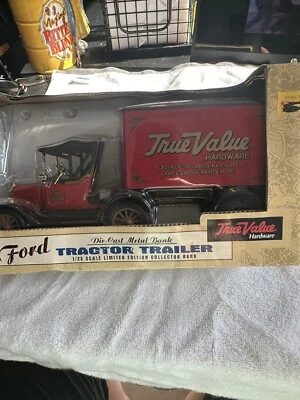 Ertl 1918 Ford Tractor Trailer - True Value Hardware Die-Cast Metal Bank - Image 1 of 4
