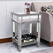 Accent Silver Mirrored End Table Bedroom Living Coffee Side Table Desk w/ Drawer