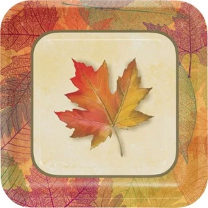 Burnished Leaves Fall 8 Ct 10" Square Banquet Dinner Plates Thanksgiving - Picture 1 of 1