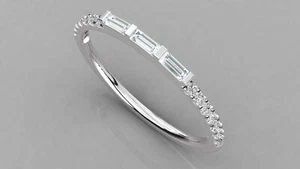 Christmas Gift/ 0.21 Ct Platinum Baguette And Round Diamond Wedding Band Ring - Picture 1 of 3