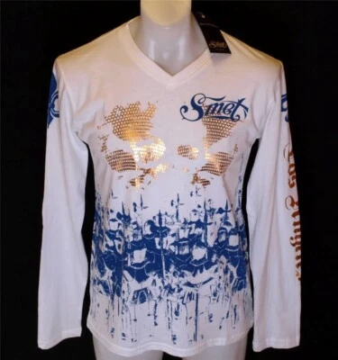 New Men's Smet Long Sleeve Foil Print T Shirt Christian Audigier Medium Large — 第 1/2 张图片