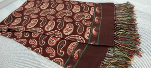Vintage 1940s Paisley Brown Fringe Scarf Rayon Acetate Gangster 40s Mens Dandy - Picture 1 of 15