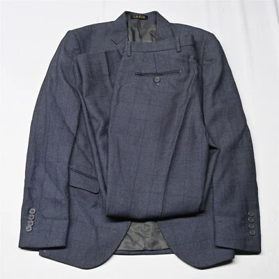Sazio 36S 32x30 Slim Blue Birdseye Super 120s Mens Jacket Pants Suit - Image 1 of 4