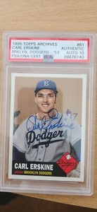 1995 Topps Archives #61 Carl Erskine On Card Auto PSA/DNA AUTO 10