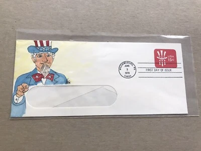 US 1978 FDC Stationery +Uncle Sam #U581 +Melissa Fox Hand-Drawn Cachet +Unique  - Image 1 of 2