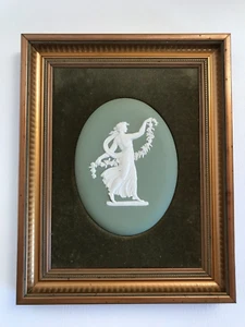 Wedgwood green Jasperware floral girls framed Oval plaque - Picture 1 of 4