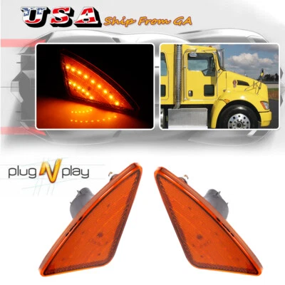 For Kenworth T660 T170 T270 2008-2021 Amber LED Side Marker Turn Signal Lights - Image 1 of 4