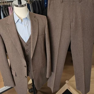 Vintage 1960s 3 Piece Suit 42L 36x33 Botany 500 Herringbone Polyester Flare Leg - Picture 1 of 24
