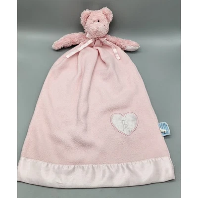 Baby Boyds Pink Bear Security Blanket Lovey Satin Letter "H" on Heart Plush 22" - Image 1 of 4