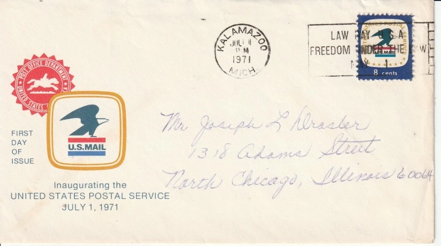 1396 8 cent Postal Service 7-1-71 FDC First Day Kalamazoo Michigan - Image 1 of 1