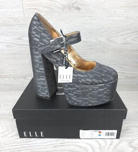 Zapatos Mary Jane Elle Marie Gris/Negro Estampado Plataforma Tacón Talla UK 5 - Imagen 1 de 8