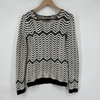 Maje Chevron Knit Sweater Womens Size S Chunky Knit Black White Glitter - Image 1 of 4