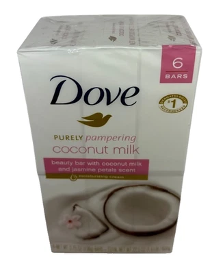 Jabón de belleza Dove Purely Pampering de leche de coco y jazmín 6 barras, 3,75 oz cada una nuevo Foto 1 de 4