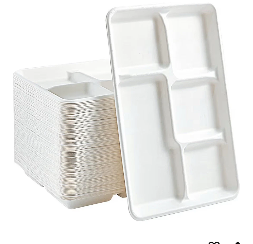 100% Compostable 5 Compartment Paper Plates, 100 Pack, 12.5 X 8.6 Inch Disposabl - Image 1 of 1