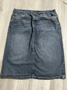 Cato Denim Skirt Size 16 Embroidered Pockets Rhinestones Zip Front 5 Pocket Y2K - Picture 1 of 12