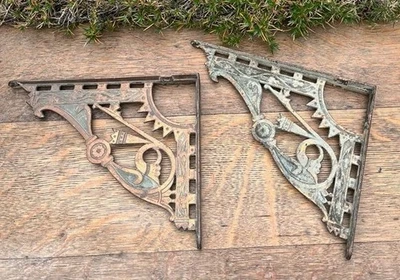 Par de soportes de estante antiguos victorianos Eastlake ~ 8" x 10" Foto 1 de 3