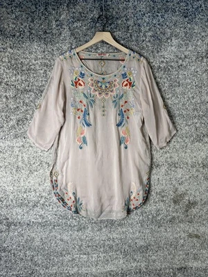 Johnny Was Tunic Womens Large Beige Embroidered Boho Floral Peasant Top Blouse - Image 1 of 4