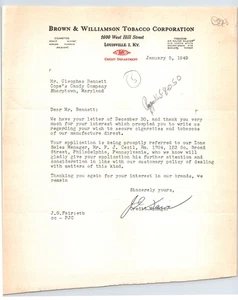 Membrete Brown & Williamson Tobacco Louisville Kentucky 1949 8,5" x 11" - Imagen 1 de 2