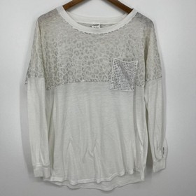 Victoria's Secret PINK Long Sleeve T-Shirt Women's M White Leopard Rhinestone