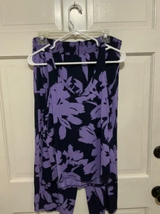 SOMA Cool Nights Pajama Set Lavendar/Navy print Crop Pants/ sleeveless tank Sz M - Picture 1 of 7