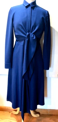 A-K-R-I-S PUNTO AZUL REAL BOTÓN DELANTERO L/S VESTIDO CUELLO/BOLSILLOS/FAJA CORBATA S.8 Foto 1 de 4