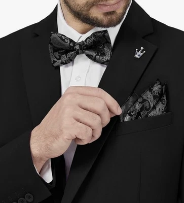 MAGE мужской галстук-бабочка комплект, пейсли предварительно завязанный галстук-бабочка, карман квадратный, запонки - Изображение 1 из 4