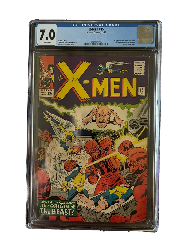 X-men #15 CGC 7.0 1965 1st Master Mold 2nd Sentinels Origin Of Beast White Pages - Image 1 of 1