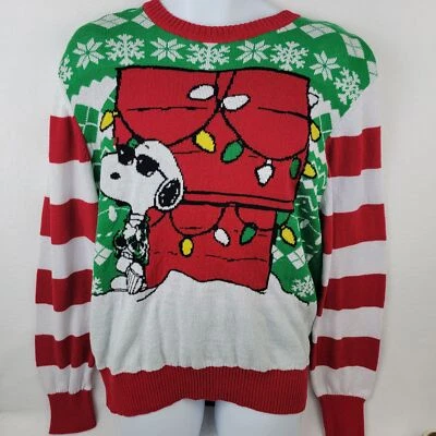 Suéter de Navidad Peanuts Snoopy XL Rayas Rojo Verde Unisex Tejido de Vacaciones Foto 1 de 4