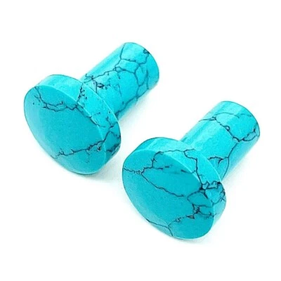 Blue Turquoise Single Flare Ear Plugs, Handmade PAIR  Size 3MM to 25MM & More - Image 1 of 4