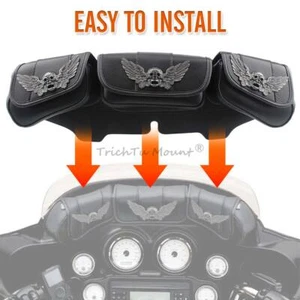 Bolsa de parabrisas estilo calavera carenado ala de murciélago bolsa de 3 bolsillos para Harley Electra Glide - Imagen 1 de 23