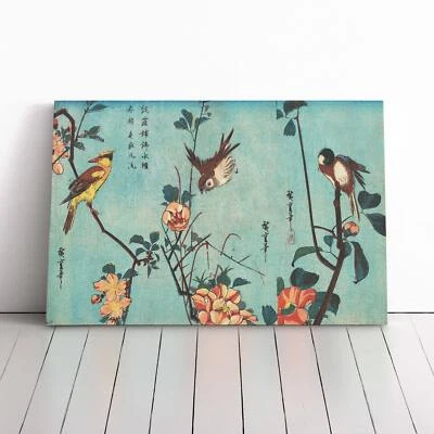 Birds On A Cherry Blossom Tree Utagawa Hiroshige Canvas Wall Art Print Framed - Image 1 of 4