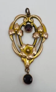 9ct 9k Gold Garnet Forget Me Not Pendant Antique Victorian/Edwardian - Picture 1 of 2