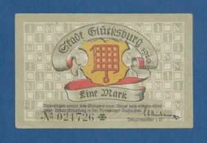 ALEMANIA // GERMANY -- NOTGELD -- GLÜCKSBURG -- 1 MARK ( 1920 ) -- VF+ . - Picture 1 of 2