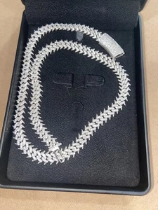 10mm MOISSANITE Miami Cuban Link Prong Chain 925 Silver Necklace Spike design - Picture 1 of 3