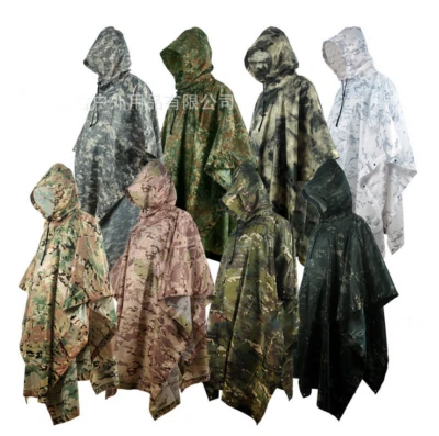 Tactical Camo Poncho Groundsheet Mat Canopy Shelter Bionic Hooded Raincoat - Image 1 of 4