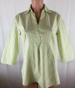 Duo Maternity Stretch Women’s Small Green White Blouse Striped 3/4 Sleeve VN - Picture 1 of 5