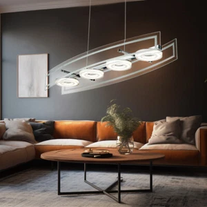 Lampadario Lampada Luce Sala da Pranzo Altezza Regolabile LED Cromo Vetro L 80cm - Foto 1 di 8