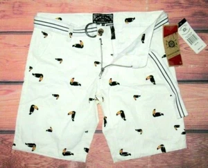 MENS RAW YARN INDUSTRIES TOUCAN WHITE SHORTS WITH BELT SIZE 30 - Picture 1 of 3