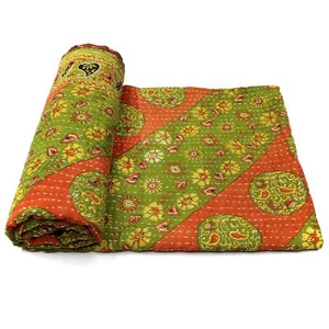 Vintage Quilt Indian Organic Cotton Bedspread Bed Cover Bedding Throw - Picture 1 of 6
