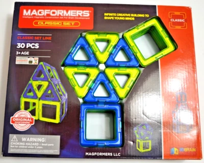 Magformers Classic 30 Piece Blue/Neon Green Magnetic Construction Set - Image 1 of 4