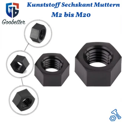 Kunststoff Mutter Sechskant Muttern Schwarz DIN 934 M2 2,5 3 M4 M5 M6 M8 bis M20 - Bild 1 von 4