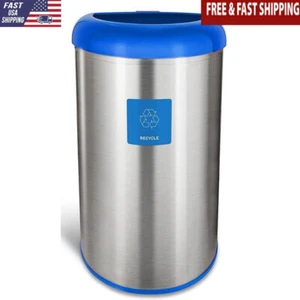 Fingerprint Resistant Stainless Steel 50L Open Top Trash Can W/ Recycle Magnet - Picture 1 of 9
