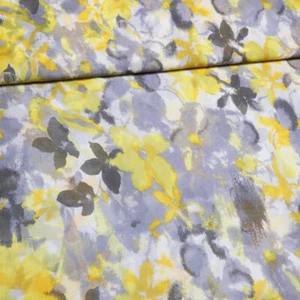 Tela blusa gasa acuarela flores gris claro gris amarillo ecrú tela de vestir - Imagen 1 de 4
