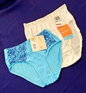 2 Panties sz S Warners Hi Cut Brief White #55195 Belle Soiree Low Cut Blue #22 - Picture 1 of 7