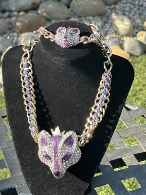 Винтажное фиолетовое ожерелье с короной и лисой Betsey Johnson Imperial Princess с браслетом - Изображение 1 из 4
