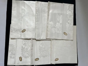 Vintage Irish Linen Damask Napkins 21x21 White Dahlia Floral Set Of 6 - Picture 1 of 3