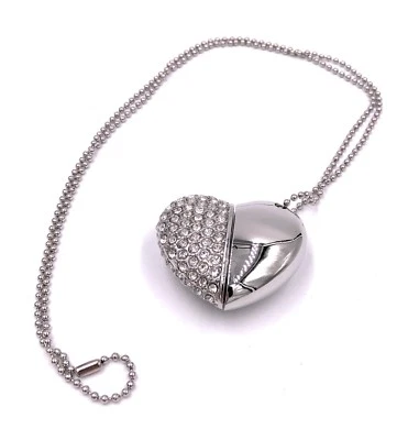 Cuore Argento Con Cristalli Chiavetta USB 8GB 16GB 32GB USB 2.0 - Immagine 1 di 2
